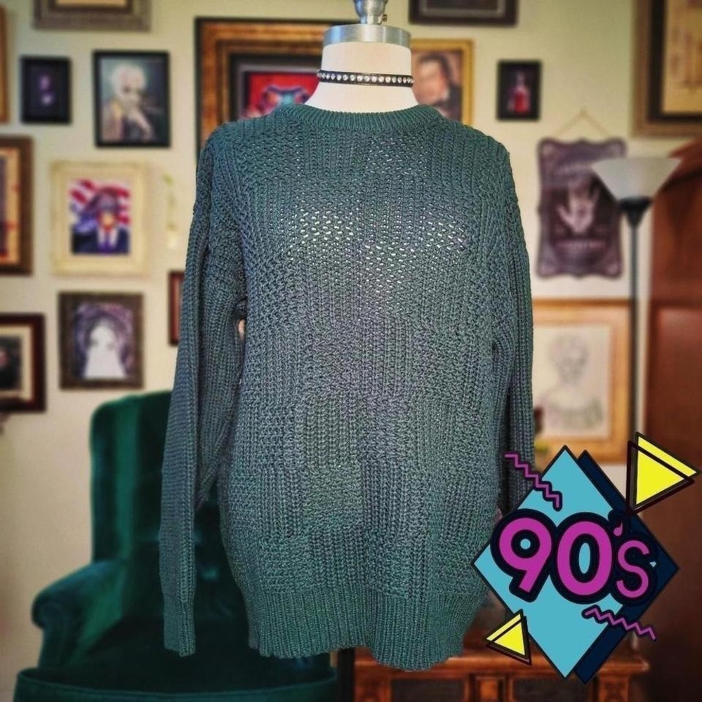 Windridge Chunky Sweater Vintage 90s Womens Medium Green Oversized Knit Pullover